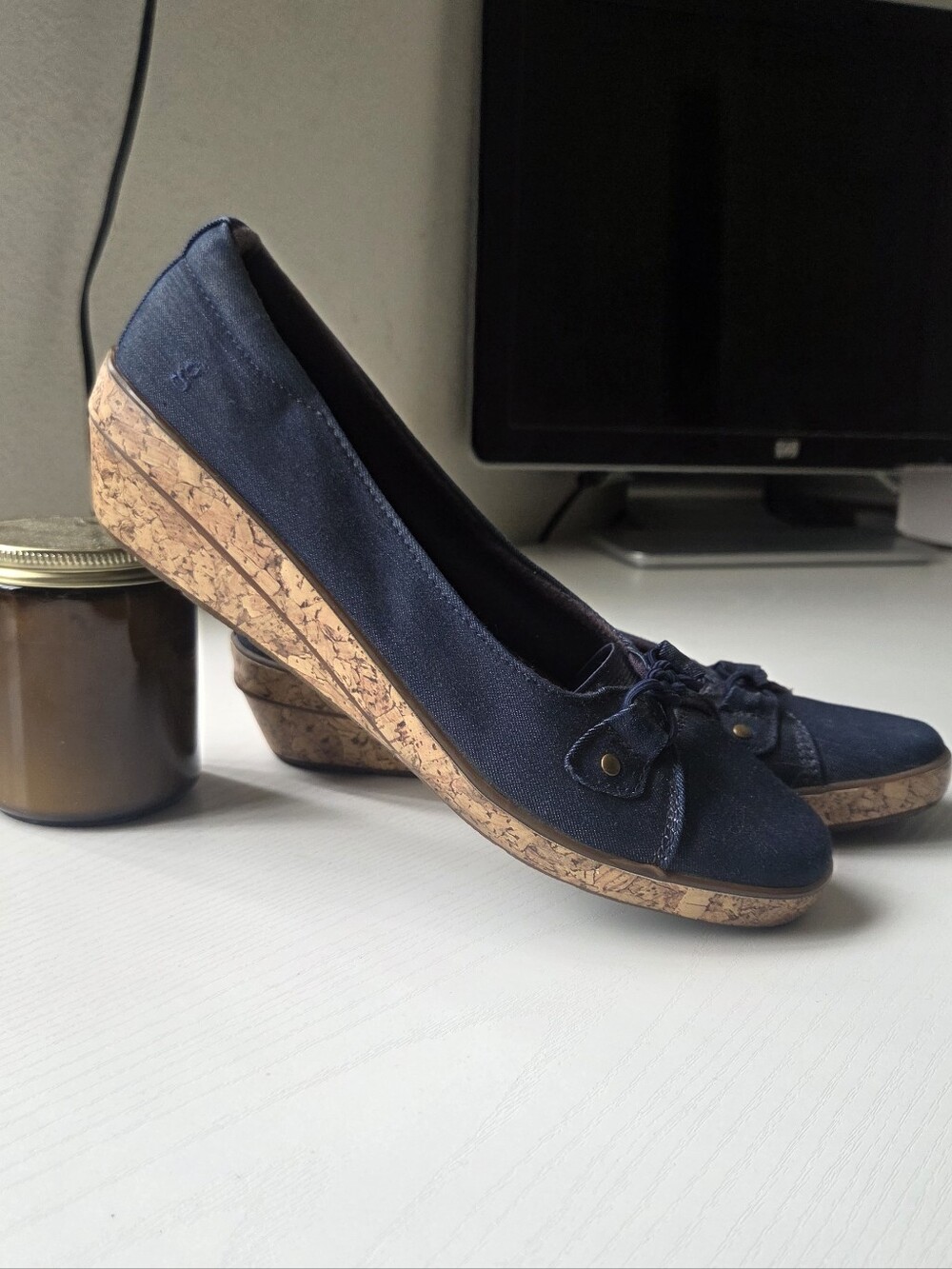 Grasshoppers Betty Navy Denim Wedge Loafers Shoes Size 7.5